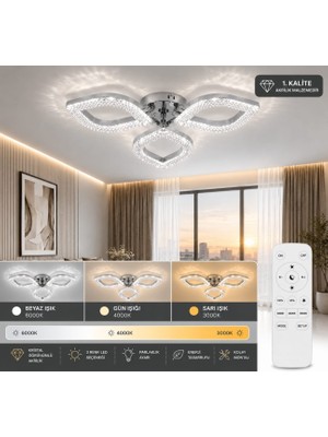 Marsel Lighting Papatya 3lü Avize 3 Renk LED Secenekli Salon Oturma Odası Avize