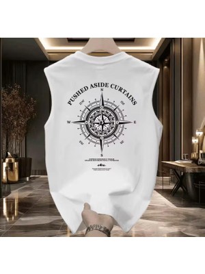 Nigrum Pardus Nıgrum Pardus Yeni Sezon Pusula Sırt Baskılı %100 Pamuk Büyük Beden Kolsuz Erkek T-Shirt