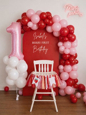 Meri Parti Berry First Doğum Günü Balon Seti – Kırmızı & Toz Pembe 1 Yaş Konsepti