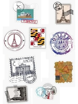 Die Grup Vintage Dünya Şehirleri Temalı Pul Tasarımlı Sticker Seti