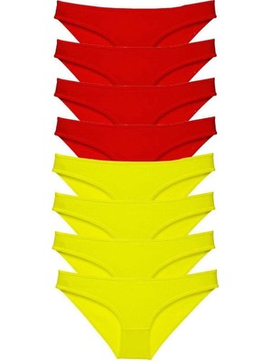 Die Grup 8 Adet Süper Eko Set Likralı Kadın Slip Külot Sarı Kırmızı