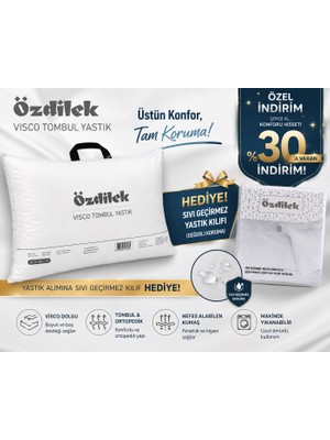 Özdilek Visco Tombul Yastık + Hediye Sıvı Geçirmez Yastık Koruyucu | Ortopedik & Medikal Boyun Destekli Visco Yastık | Premium Uyku Konforu