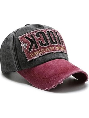 Die Grup Rock Eskitme Trucker Şapka Unisex Metal Tokalı Ayarlanabilir Vintage Siyah Kırmızı
