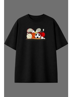 Vsrn Ekipmanlar Tasarım Ön Baskılı Siyah Oversize T Shirt