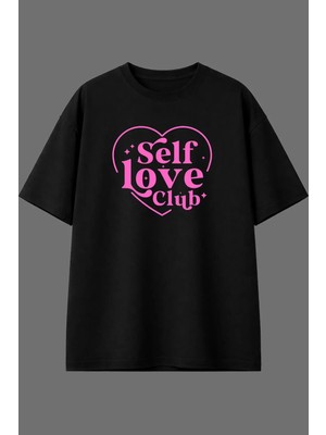 Vsrn Self Club Tasarım Ön Baskılı Siyah Oversize T Shirt