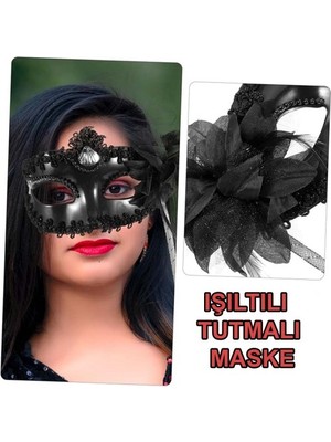 Hereveoyuncak Siyah Işıltılı Tutmalı Fotoğraf Çekimi Maskkesi