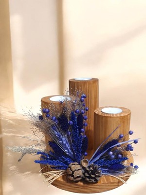 Buket Düşler Atölyesi %100 Doğal Ahşap Mumluk Seti / Taban Çapı 20 cm YÜKSEKLIK16 cm / 3'lü Set / Alt Stanta Sabit