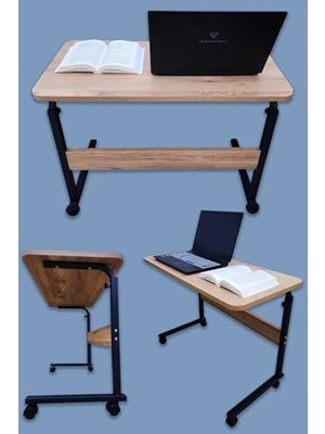Die Grup Yükseklik Ayarlı Tekerlekli Laptop Sehpası, Oval Kenar Tasarım, 80 cm