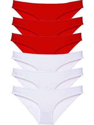 Die Grup 6 Adet Süper Eko Set Likralı Kadın Slip Külot Kırmızı Beyaz