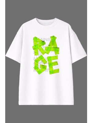 Vsrn Machıne Rag Tasarım Ön Baskılı Beyaz Oversize T Shirt