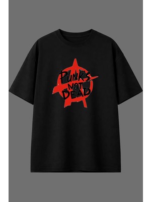 Vsrn Not Dead Tasarım Ön Baskılı Siyah Oversize T Shirt