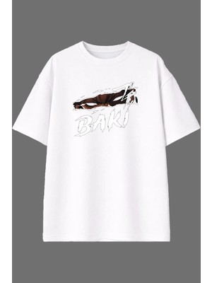 Vsrn Bakı Gözler Tasarım Ön Baskılı Beyaz Oversize T Shirt
