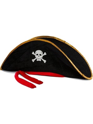 Die Grup Yetişkin Boy Kadife Jack Sparrow Denizci Korsan Şapkası 50X20 cm
