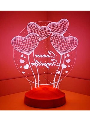 Die Grup 3D LED Lamba - Kalp Şeklinde Sevgililer Günü Hediyesi