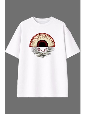 Vsrn Kanlı Göz Tasarım Ön Baskılı Beyaz Oversize T Shirt