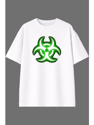 Vsrn Yeşil Dna Formu Tasarım Ön Baskılı Beyaz Oversize T Shirt
