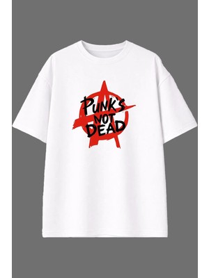 Vsrn Not Dead Tasarım Ön Baskılı Beyaz Oversize T Shirt