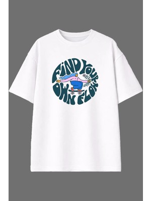 Vsrn Find Your Tasarım Ön Baskılı Beyaz Oversize T Shirt