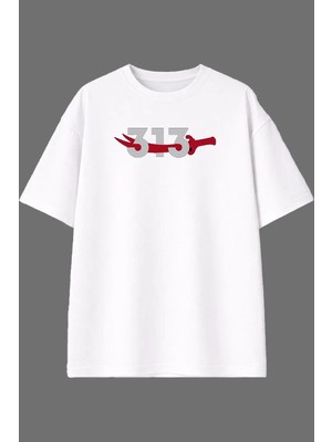 Vsrn Kılıç 3 Tasarım Ön Baskılı Beyaz Oversize T Shirt