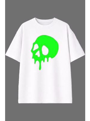 Vsrn Eriyen Iskelet Tasarım Ön Baskılı Beyaz Oversize T Shirt