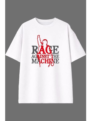 Vsrn Rge Mach Tasarım Ön Baskılı Beyaz Oversize T Shirt