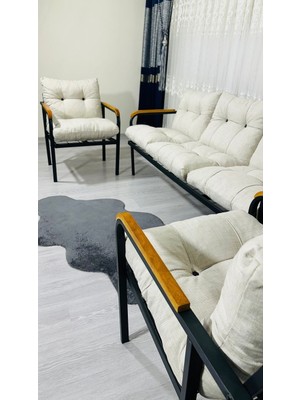 Sofmina  Defne Balkon, Bahçe, Cafe - Metal Kanepe Koltuk Takımı - 3+1+1 Krem
