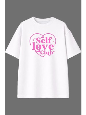 Vsrn Self Club Tasarım Ön Baskılı Beyaz Oversize T Shirt