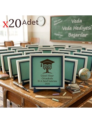 Miawiki Toplu Mezuniyet Armağanı 20’li Dekoratif Set; Okul ve Sınıf Bilgisi Detaylı Şık Hatıra 10X10 cm
