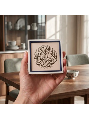 Miawiki Kelime-I Tevhid Yazılı Dekoratif Aksesuar, Çalışma Masası Için 10X10 cm Minyatür Hat Sanatı Tasarımı