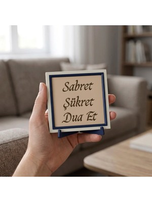 Miawiki Masaüstü Dekorasyonu, Sabret Şükret Dua Et Yazılı Aksesuar, Ev Ofis Için Minyatür Hediye, 10X10 cm