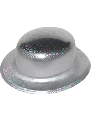Urfakent Gümüş Renk Hologramlı Plastik Yuvarlak Melon 27X24 cm