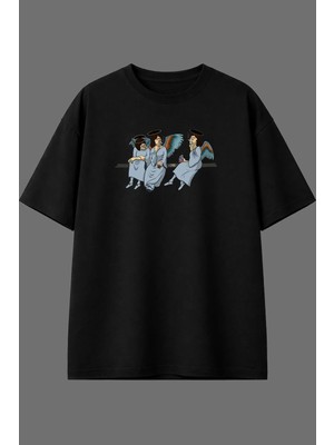 Vsrn Dertli Tasarım Ön Baskılı Siyah Oversize T Shirt