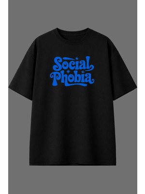 Vsrn Socaıal Tasarım Ön Baskılı Siyah Oversize T Shirt