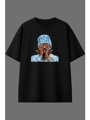 Vsrn Zengin Rapçi Tasarım Ön Baskılı Siyah Oversize T Shirt