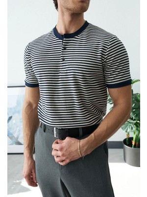 Moda Riviera Çizgili Hakim Yaka T-Shirt