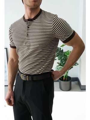 Moda Riviera Çizgili Hakim Yaka T-Shirt