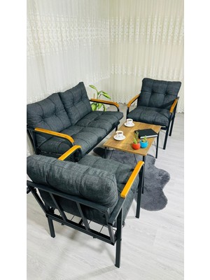 Sofmina Madame Home Kaktüs Balkon, Bahçe,teras,cafe - Salon - Metal Kanepe Koltuk Takımı - 2 1 1 Sehpa Antrasit