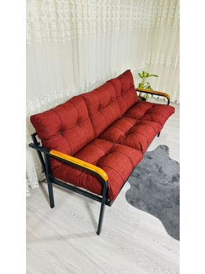 Sofmina Karanfil Balkon, Bahçe, Cafe - Metal Kanepe Koltuk Takımı 3 Lü Bordo