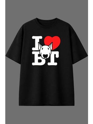 Vsrn I Bt Tasarım Ön Baskılı Siyah Oversize T Shirt