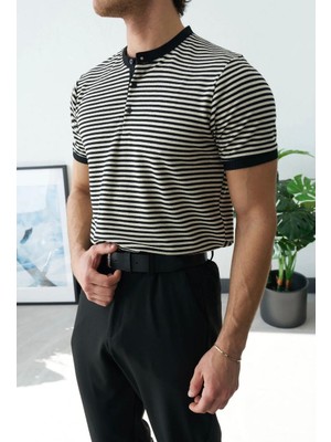 Moda Riviera Çizgili Hakim Yaka T-Shirt