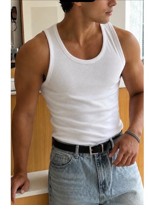 Gamaro Erkek Halter Yaka Penye Kaşkorse Fitted Kalıp Sporcu Likralı Atlet