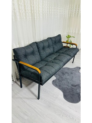 Sofmina Karanfil Balkon, Bahçe, Cafe - Metal Kanepe Koltuk Takımı 3 Lü Antrasit