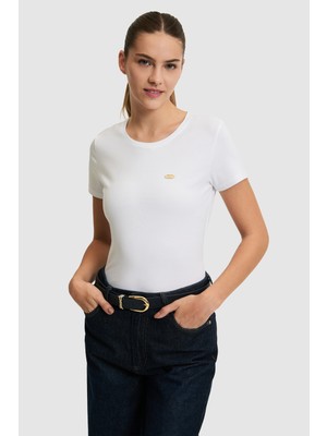 U.S. Polo Assn. Kadın Beyaz Bisiklet Yaka Basic Tişört 50321809-VR013