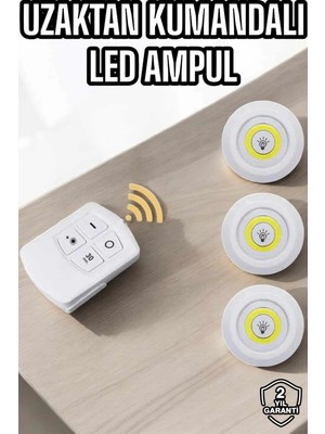 Urfakent LED Lamba 3'lü Uzaktan Kumandalı Yapışkanlı Beyaz Işık