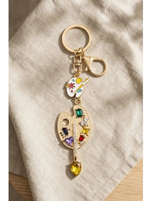 BB Bi Butik Shop Rengarenk Taşlı Ressam Paleti Anahtarlık Sanat Sever Tasarım Çanta Süsü