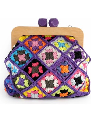 Felix Accessories Calista Çanta – Renkli El Yapımı Granny Square Ahşap Saplı Kadın El Çantası