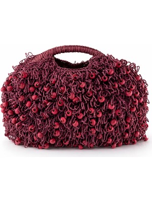 Felix Accessories Roselle Çanta – Bordo Boncuk Detaylı El Yapımı Örgü Kadın El Çantası
