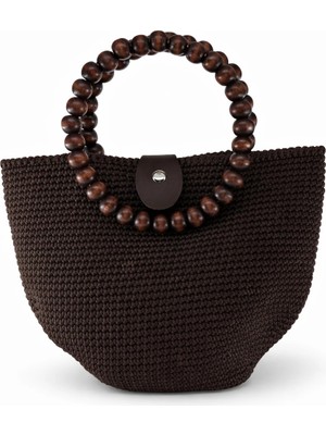 Felix Accessories Arden Çanta – Kahverengi El Yapımı Örgü Ahşap Saplı Kadın El Çantası