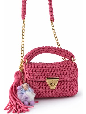 Felix Accessories Luna Charm Çanta – Pembe El Yapımı Örgü Aksesuarlı Kadın Omuz Çantası