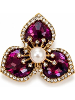 Felix Accessories Kristal Taşlı Üç Yaprak Broş